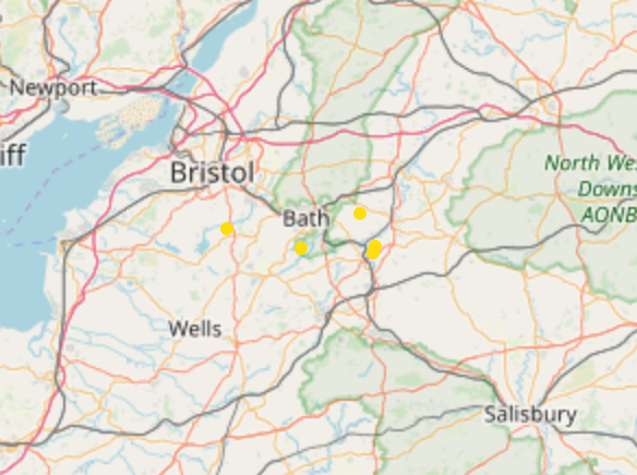 Lightning maps showing some of the south west of England.