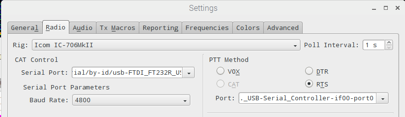 WSJT-X showing serial-by-id names in the Radio settings